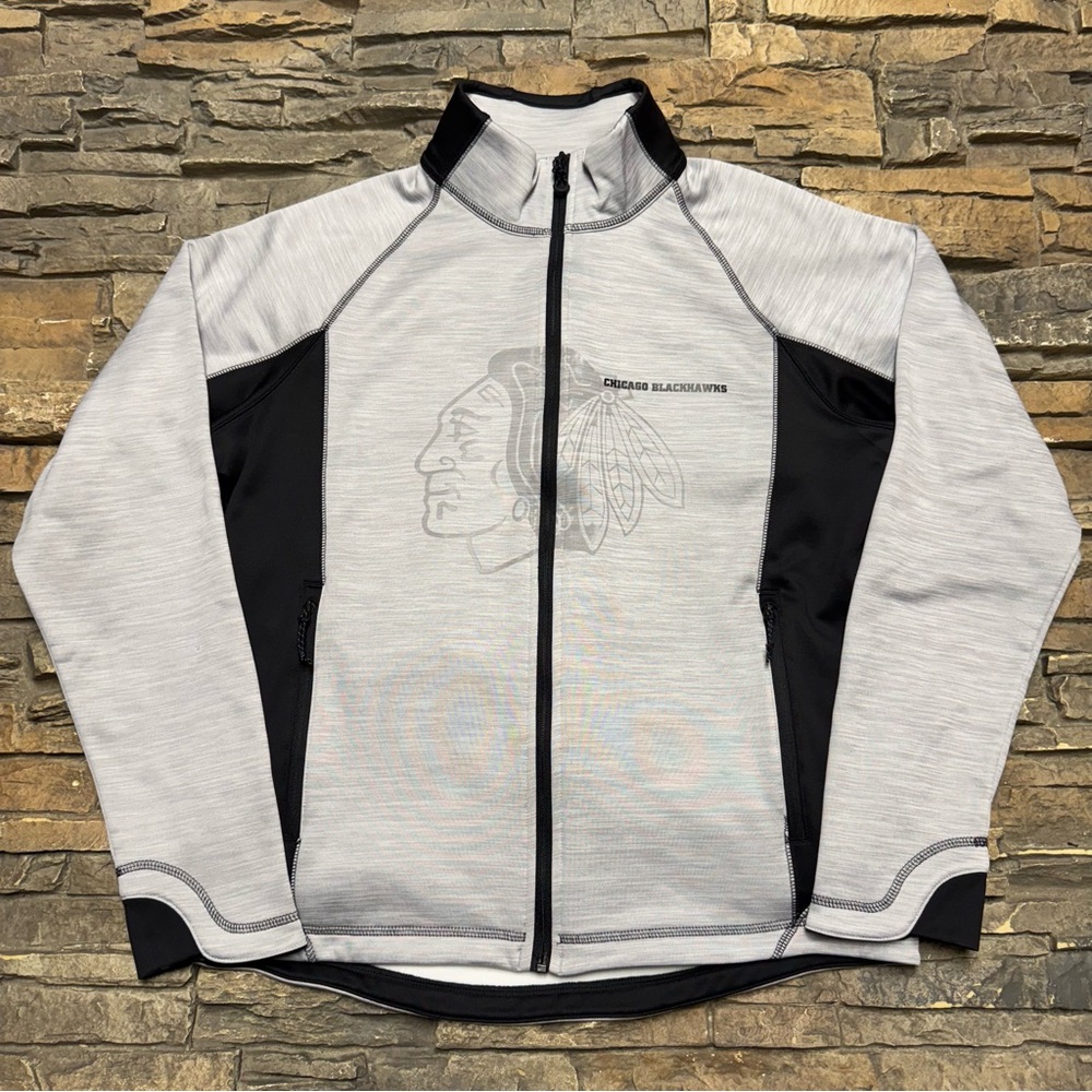 Chicago Blackhawks Zip Up Jacket Sweatshirt Men's Medium Gray Black Elevate NHL